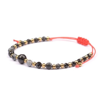 Bransoletka celebrytka czarny TURMALIN OBSYDIAN HEMATYT ochrona i spokój